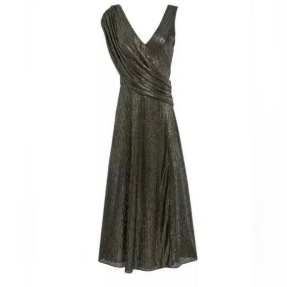Alice & Olivia metallic drape front Roxy dress. Size 6. - Picture 5 of 9